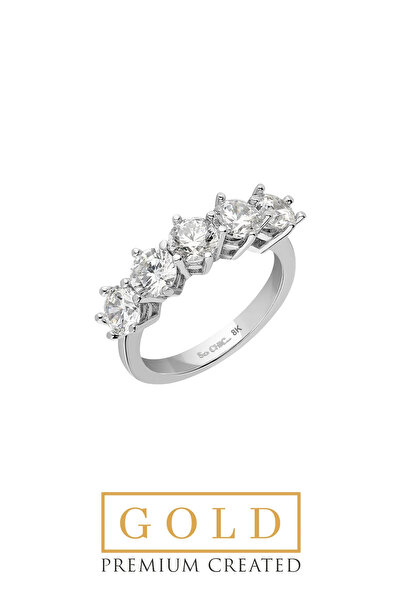 So CHIC... Premium Created Taşlı 8 Ayar Beyaz Altın 2.50 Ct Effect Beştaş Yüzük
