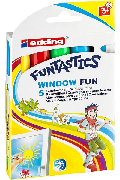 STOREMAX Svticaret 16 FUNTASTICS WINDOW FUN مجموعة أقلام زجاجية للأطفال مكونة من 5 قطع مختلطة mhm 1053513