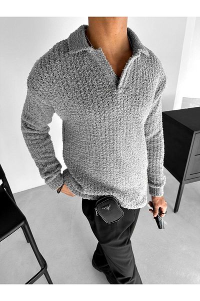 ablukaonline Unisex Oversize Soft Textured Knitted Sweater Gray