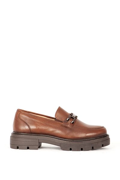 Dericlub Tan Women's Loafer - Thick Sole and Buckle Moccasin Shoes Br 44282