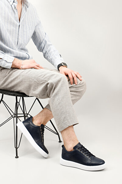 GÖNDERİ(R) Pánské pohodlné tenisky z pravé kůže v námořnické modré starožitné šněrovací