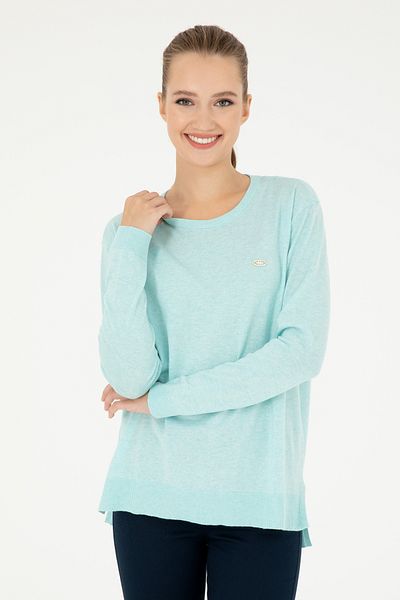 U.S. Polo Assn. سترة نسائية أساسية برقبة دائرية باللون الأخضر المائي 50293510 -VR253