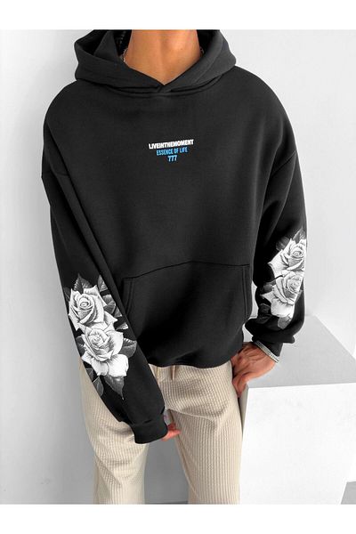 ablukaonline Ανδρικό φούτερ με στάμπα 777 Oversize μαύρο