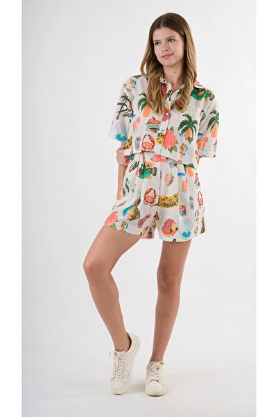 hazelin Women's Multicolored Short Sleeve Crop Shirt Hzl24S-Yy299