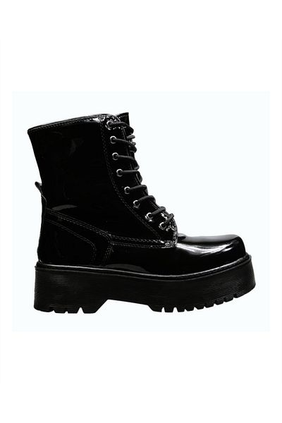 M.P. M.P232-1425 Zn Women's Black Patent Leather High Sole Boots