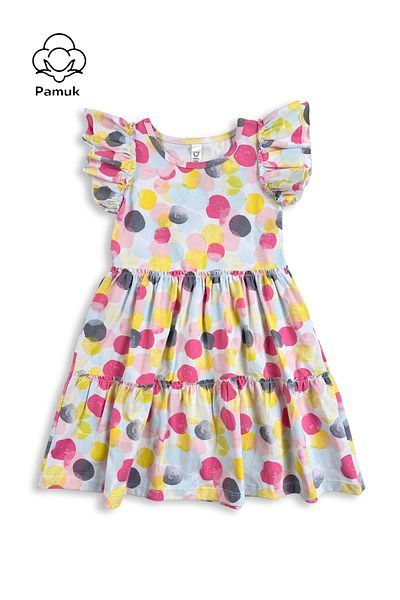 difa kids Fete - Rochie de vară confortabilă cu imprimeu cu puncte colorate, cu volane