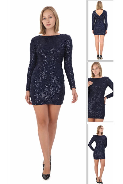 MODAS BİSİKLET YAKA SIRT DÖKÜNTÜNTÜLÜ MİNİ ELBİSE