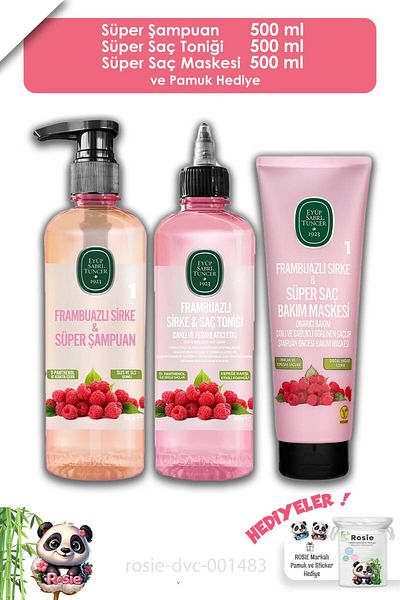 Eyüp Sabri Tuncer Raspberry Hair Mask 250 Ml, Shampoo 500 Ml, Hair Tonic 500 ml and Rosie