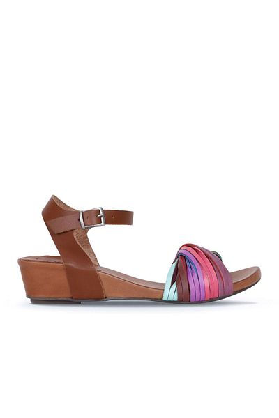 Bueno Shoes Кожени дамски сандали на танкетка, многоцветни, M10 - 01wl6800