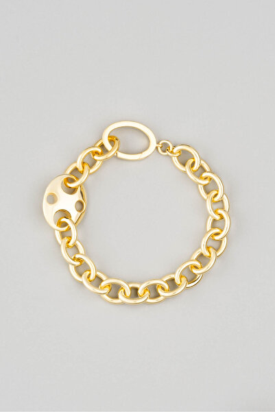 So CHIC... Modern Vintage 18 Ayar Sarı Altın Kaplama 17 Cm Gümüş Bileklik