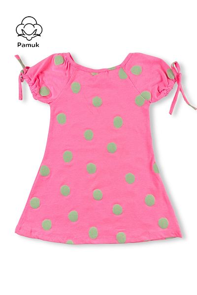 difa kids Pink Balloon Sleeve Patterned Girl's Summer Dress - Comfortable and Stylish