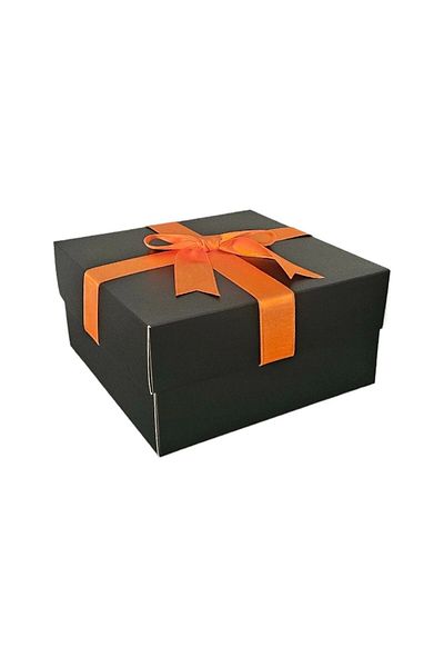 HEDİYEDİYE Black Gift Box - Empty with Orange Ribbon