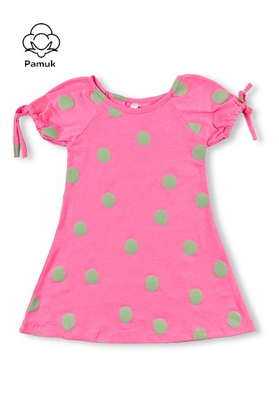 difa kids Pink Balloon Sleeve Patterned Girl's Summer Dress - Comfortable and Stylish
