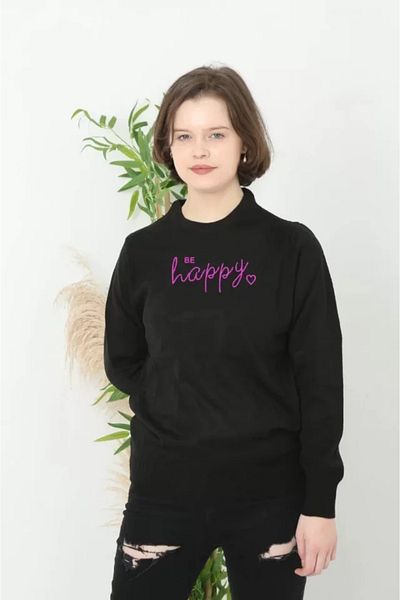 MRA Fashion Printed Long Sleeve Half-Neck Woven Knitwear - Black