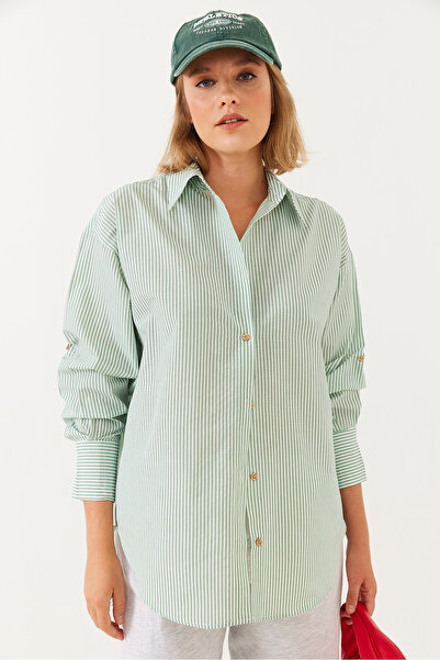 Bianco Lucci Γυναικείο πουκάμισο με μεταλλικό νήμα ριγέ MBMS021 60501021