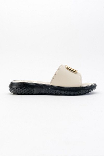 Ccway Women's Flat Slippers with V Buckle Beige
