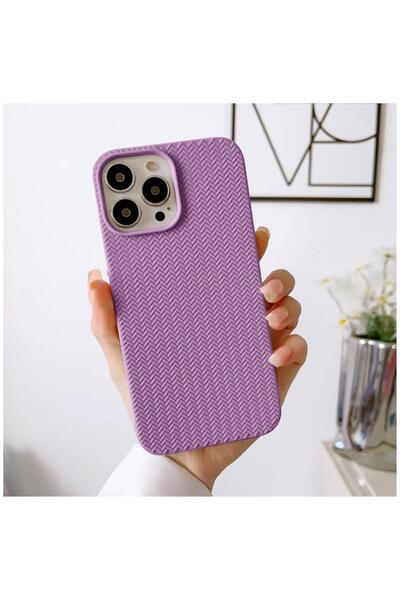 Zebana Apple iPhone 14 Pro Max Uyumlu Kılıf Zebana Woven Silikon Kılıf Lila