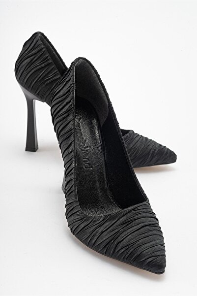 Ccway Pantofi stiletto de damă BLACK CRINKLE SATIN