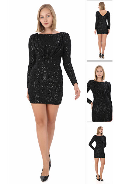 MODAS BİSİKLET YAKA SIRT DÖKÜNTÜNTÜLÜ MİNİ ELBİSE