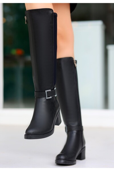 BESKAR Emrat Black Leather Heeled Boots