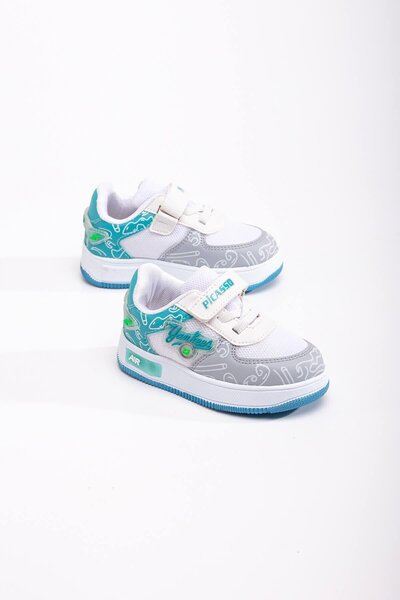 Ccway Тюркоазено-леденобели детски спортни обувки - с връзки и велкро 22-25