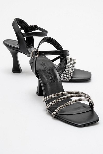 Ccway Sandale cu toc de piatră din 3 piese pentru femei BLACK SILVER