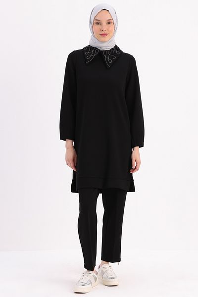 ALLDAY Black Collar Chain Embroidered Tunic