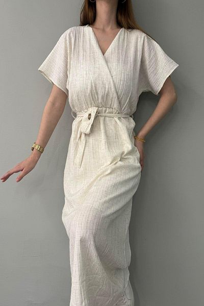 lizge giyim Belted Double-breasted Collar Dress