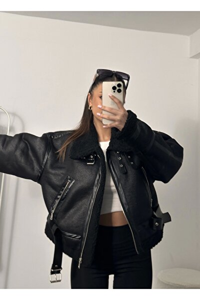 nona butik Μπουφάν με επένδυση από γούνα - Μαύρο