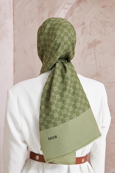 Aker Elegance Monogram Shawl - Linen Green 952