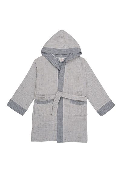 Ecocotton Melinda Navy Blue Children's Bathrobe - 100% Organic Cotton Muslin Woven