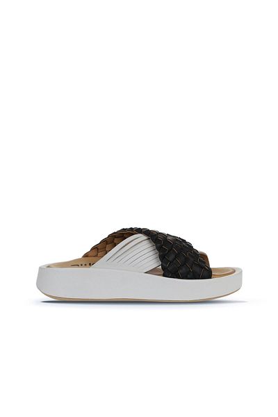 Bueno Shoes Papuci de damă din piele cu toc cu pană Negru Alb - 01wu4624