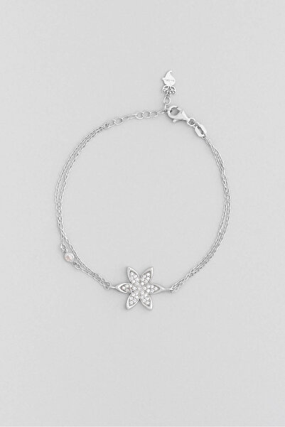 So CHIC... Şans Çiçeği 18 Ayar Beyaz Altın Kaplama 20 Cm Gümüş Bileklik