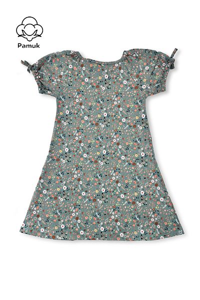 difa kids Girl's Green Floral Print Balloon Sleeve Summer Dress - Stylish and Comfortable