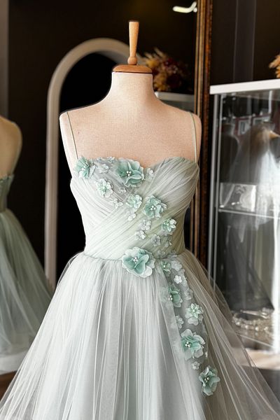 Lenta Moda Water Green Draped 3D Floral Green Skirt Mini Night and Party Dress