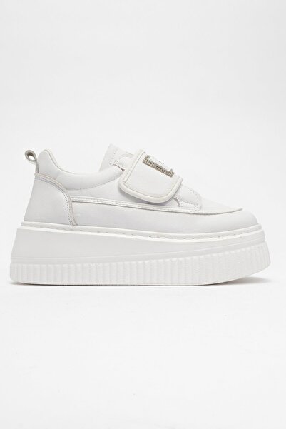 Ccway Cırtlı Taşlı Kadın Spor Ayakkabı BEYAZ BEYAZ