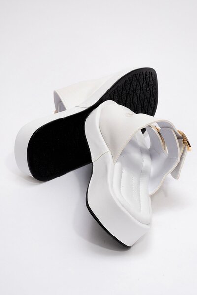 Ccway White Women's Slippers - Double Buckle Design