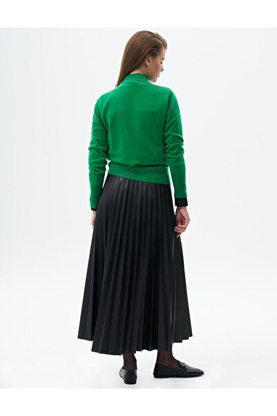 Kayra Fermuar Detaylı Suni Deri Piliseli Etek Siyah