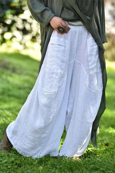 Bohem Stil Italian Linen Shalwar Trousers with Pockets (between Size 36-48)