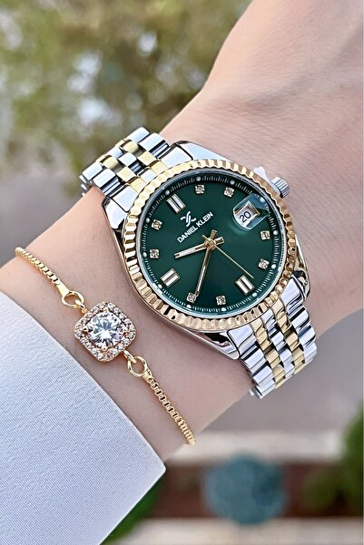 Daniel Klein Kadranı Yeşil Kordonu Altın Gri Renk Ayarlanabilir Kordonlu Kadı...