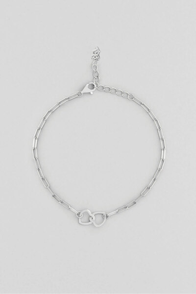 So CHIC... İki Kalp 18 Ayar Beyaz Altın Kaplama Gümüş Zincir Bileklik