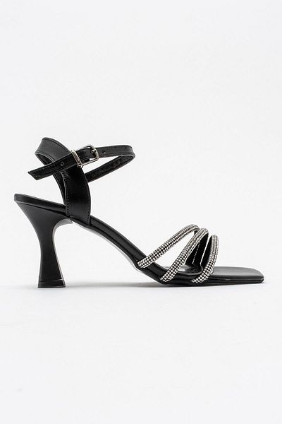 Ccway Sandale cu toc de piatră din 3 piese pentru femei BLACK SILVER