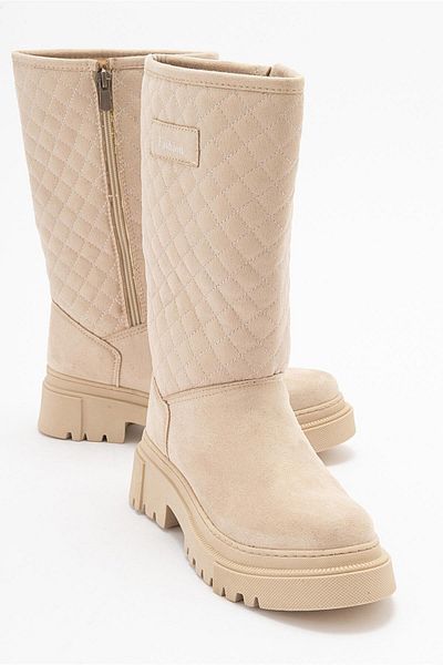 Ccway Non-Slip Quilted Women's Boots Cream Suede
