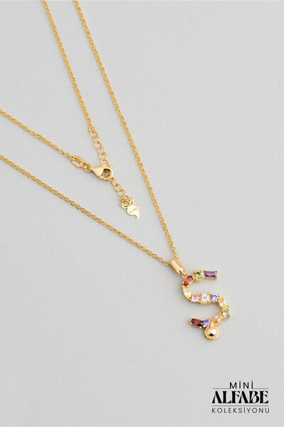 So CHIC... Mini Ş Harfi Günışığı Renkli 18 Ayar Sarı Altın Kaplama Gümüş Kolye