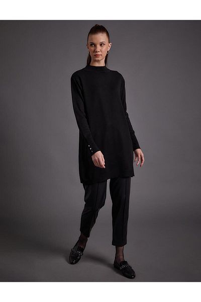 Kayra Turtleneck Basic Knitwear Tunic Black