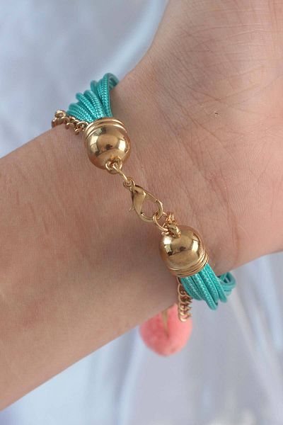 Clariss Turquoise Color Snowflake Figure Chain Detail String Multiple Bracelet