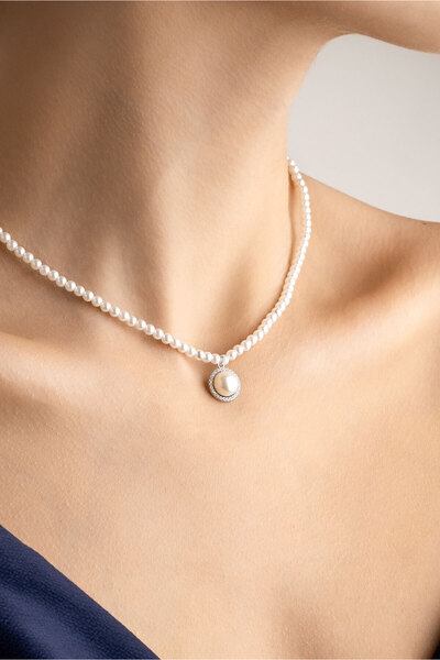 So CHIC... Vintage İnci 18 Ayar Beyaz Altın Kaplama 39 Cm Gümüş Minimal Kolye