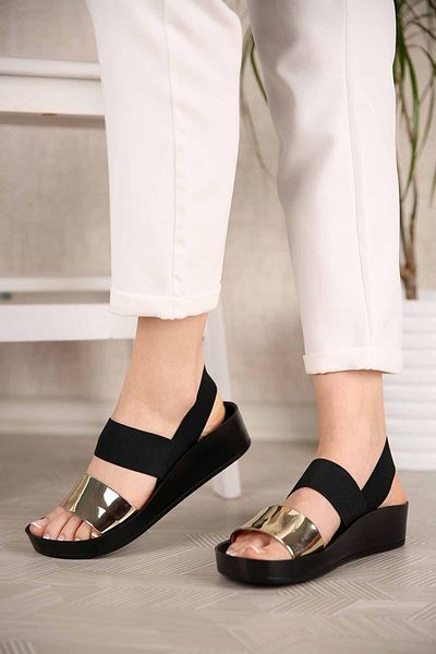 Ccway Women's Elastic Sandals Gold Mirror