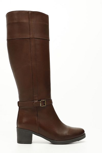 GÖNDERİ(R) Women/Girls Brown Antique Zippered Thick Heeled Genuine Leather Boots