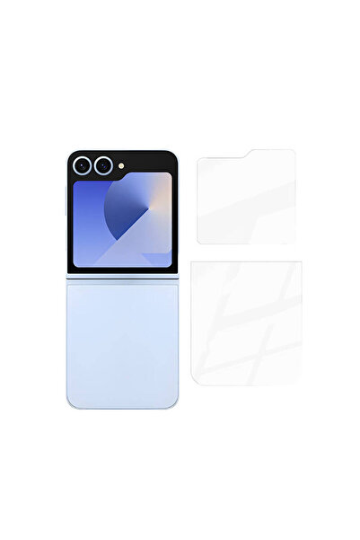 Techaks Galaxy Z Flip 6 Compatible Etnaa 2in1 Glass Screen Protector-Transparent